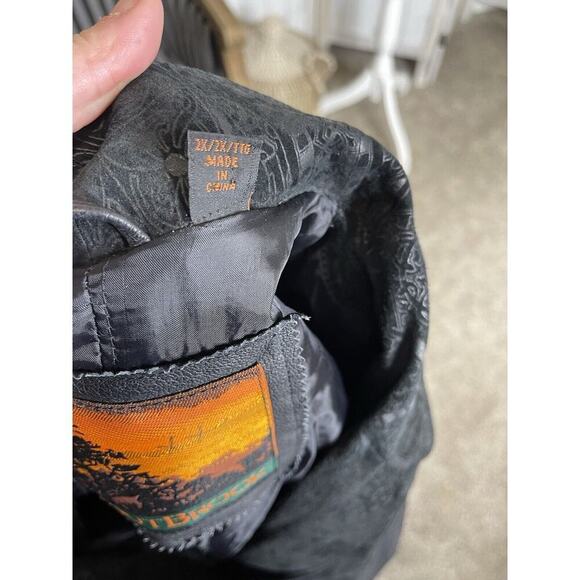 Vintage 80s Outbrook Leather Trench Coat Car Jacket Navajo Tribal Size 2XL - Picture 4 of 10